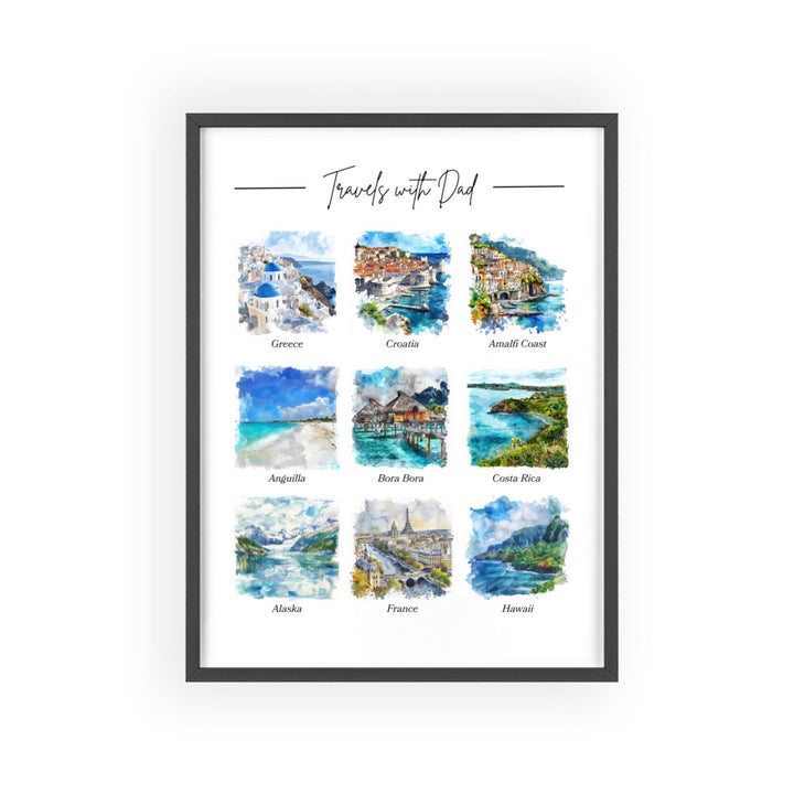 Custom Fathers Day Travel Art, Travels with Dad Art, Fathers Day Print, Travel Watercolor Art, Travels with Dad, Gift for Him, Travel Art