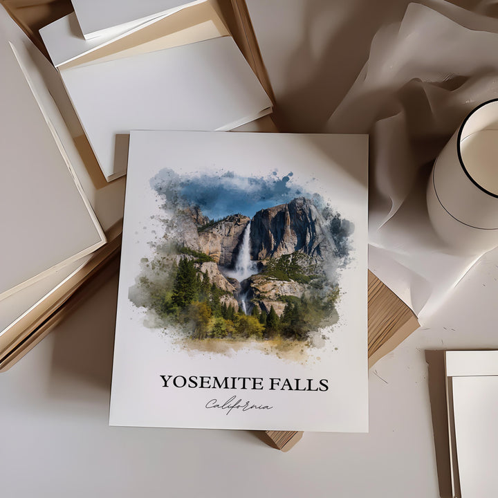 Yosemite Falls Wall Art, Yosemite Print, California Watercolor Art, Yosemite Falls Gift, Travel Print, Travel Poster, Housewarming Gift