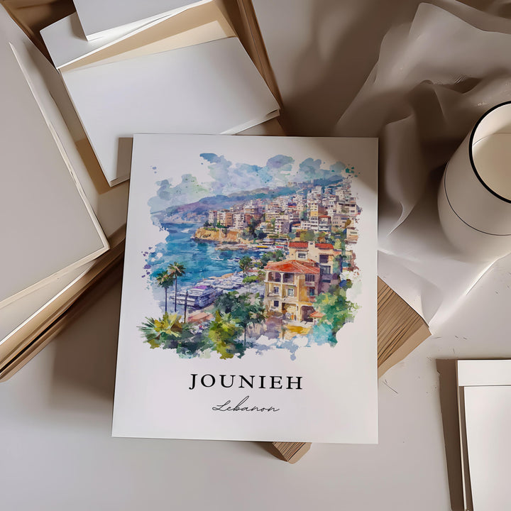 Jounieh Wall Art, Jounieh Lebanon Print, Keserwan Watercolor Art, Beirut Lebanon Gift,