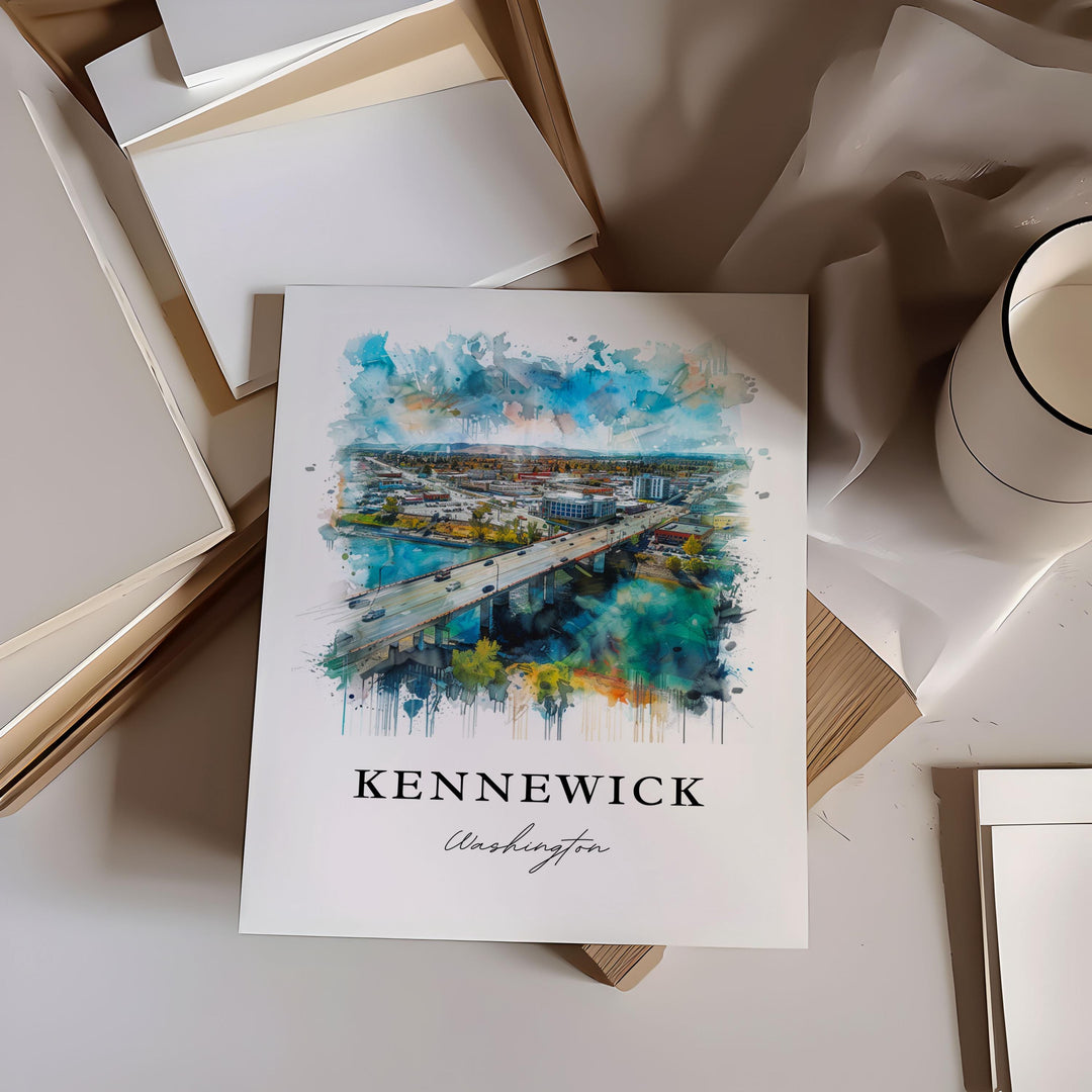 Kennewick WA Wall Art, Kennewick Print, Kennewick Watercolor Art, Benton County WA Gift,