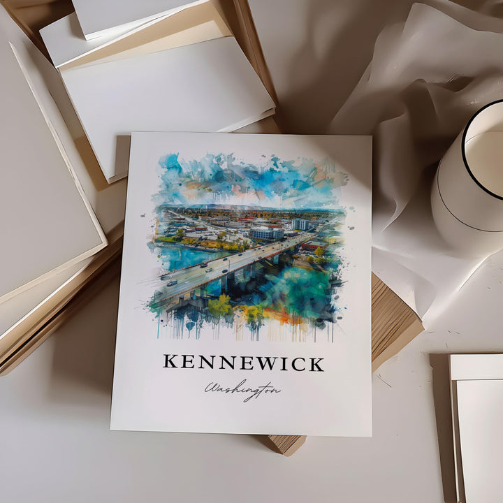 Kennewick WA Wall Art, Kennewick Print, Kennewick Watercolor Art, Benton County WA Gift,