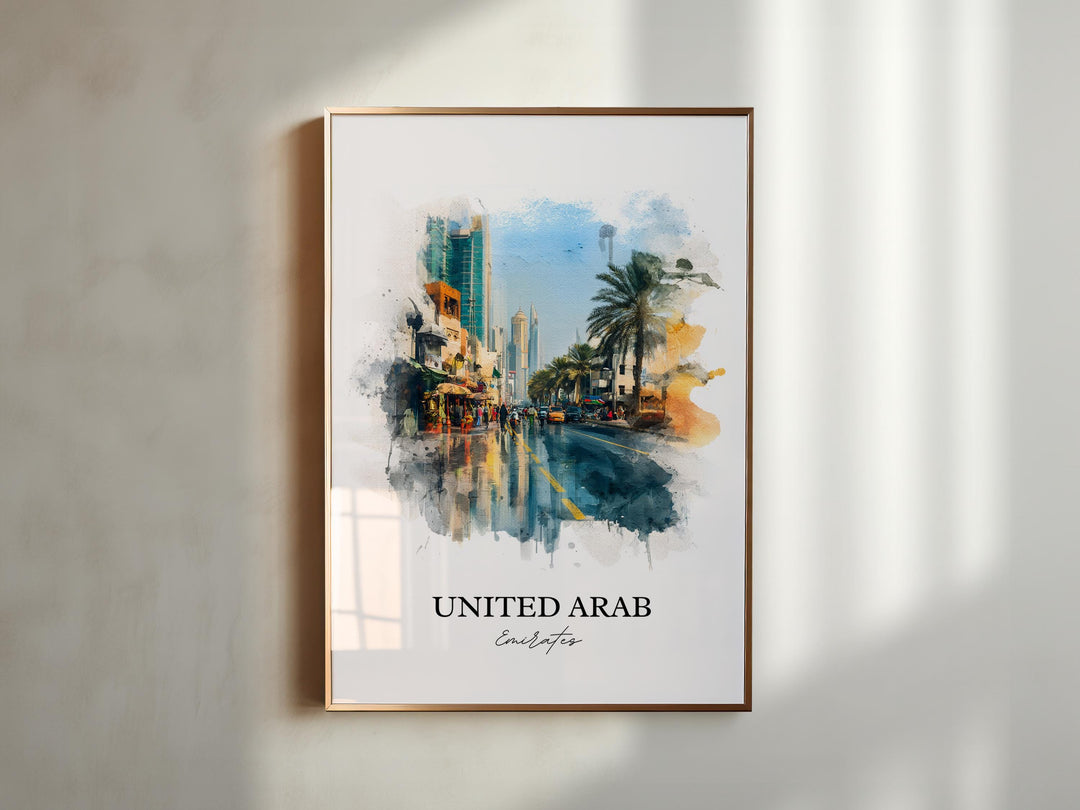 UAE Wall Art, United Arab Emirates Print, UAE Watercolor Art, UAE Travel Gift, Travel Print, Travel Poster, Housewarming Gift