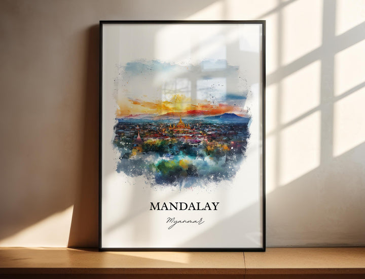 Mandalay Myanmar Wall Art, Myanmar Print, Myanmar Watercolor Art, Mandalay Gift, Travel Print, Travel Poster, Housewarming Gift