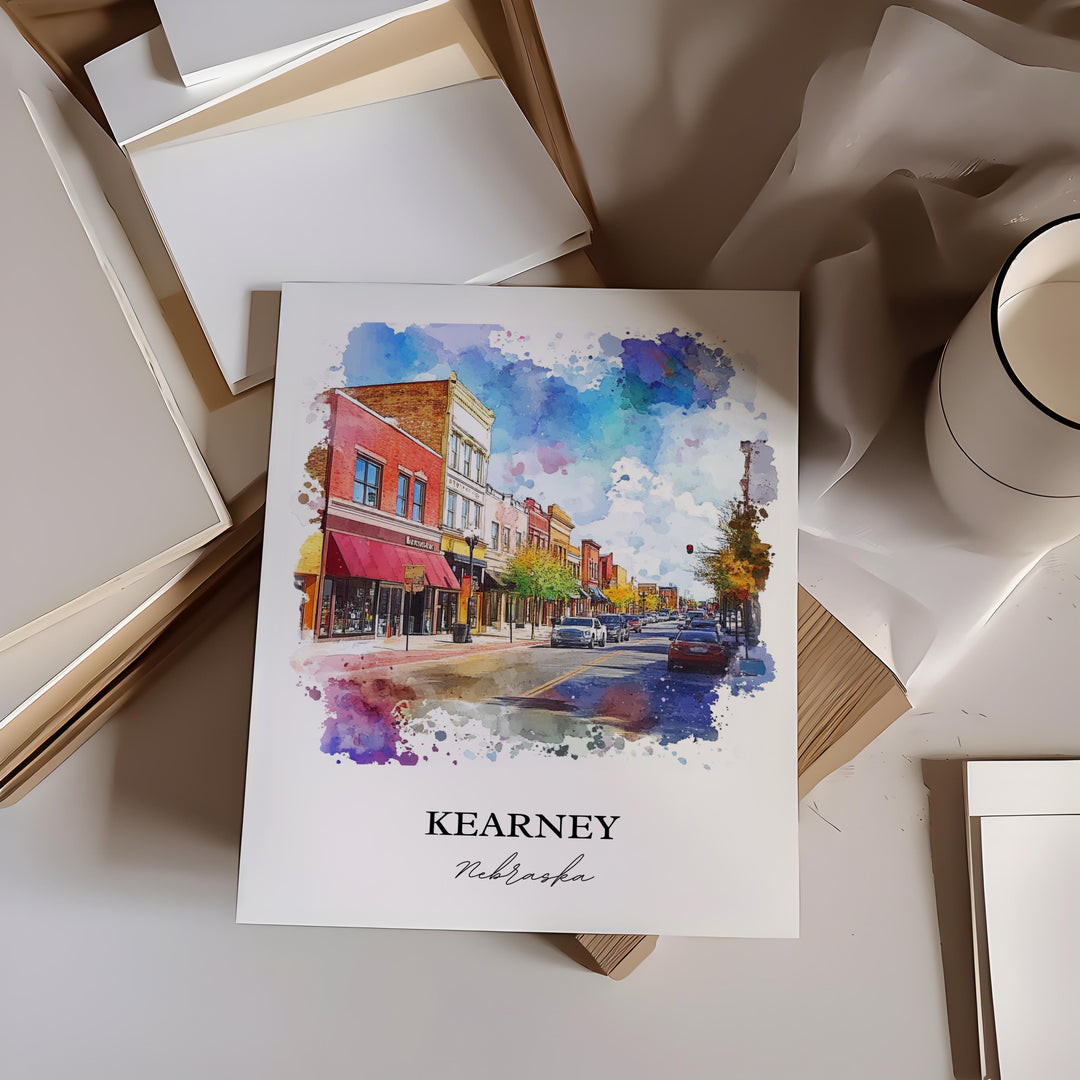 Kearney Nebraska Wall Art, Buffalo County NE Print, Nebraska Watercolor Art, Kearney Gift, Travel Print, Travel Poster, Housewarming Gift