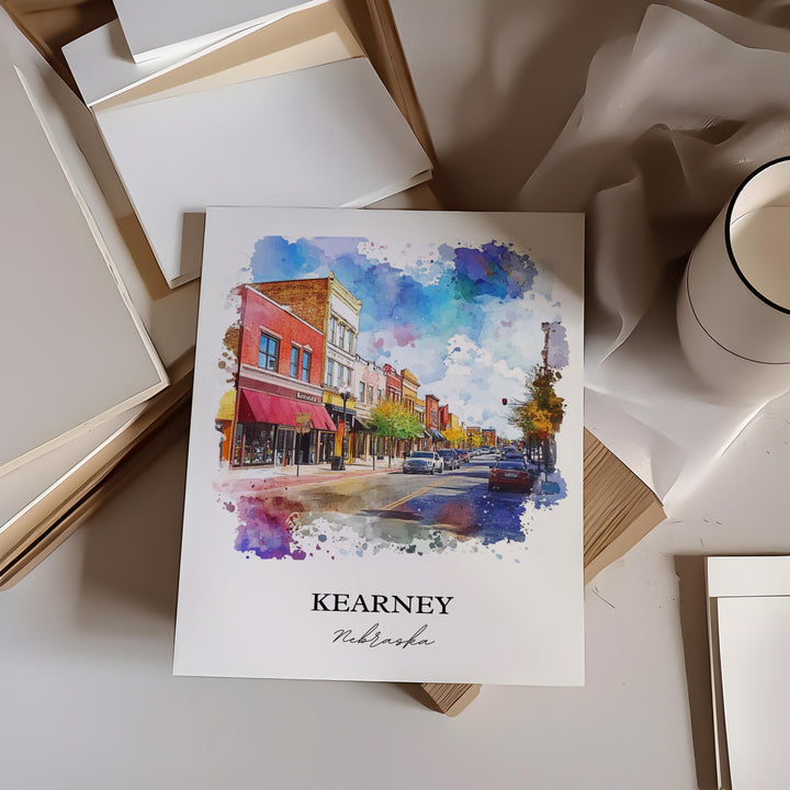 Kearney Nebraska Wall Art, Buffalo County NE Print, Nebraska Watercolor Art, Kearney Gift, Travel Print, Travel Poster, Housewarming Gift