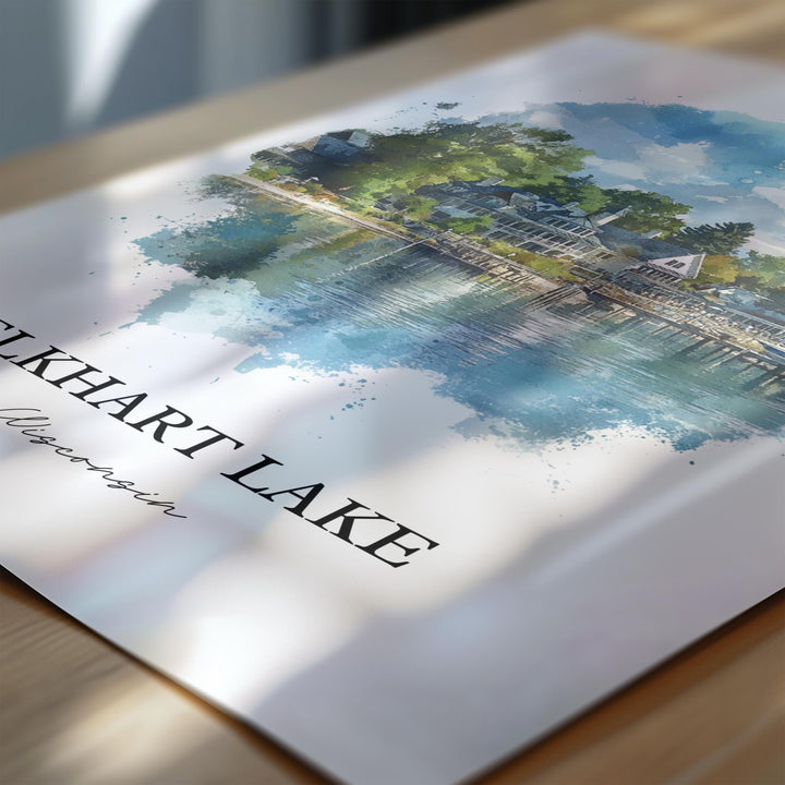 Elkhart Lake Wall Art, Sheboygan County Print, Wisconsin Watercolor Art, Elkhart Lake Gift, Travel Print, Travel Poster, Housewarming Gift