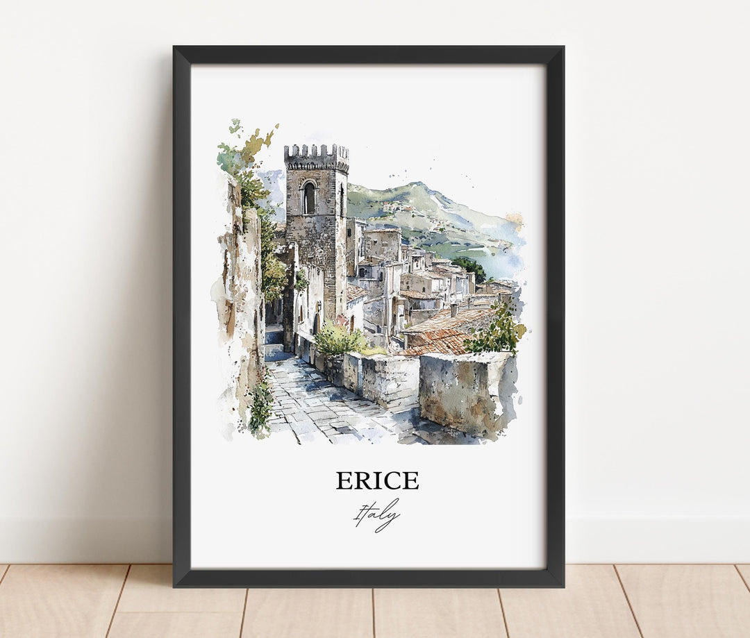 Erice Italy Wall Art, Sicily Print, Italy Watercolor Art, Erice Italy Gift, Travel Print, Travel Poster, Housewarming Gift