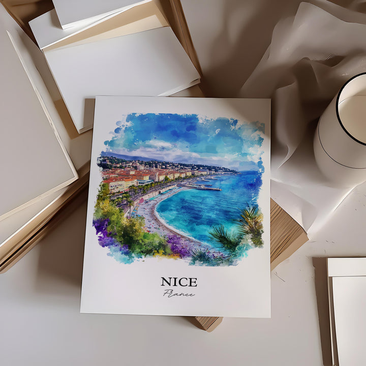 Nice France Wall Art, French Riviera Print, France Watercolor Art, Nice France Gift, Travel Print, Travel Poster, Housewarming Gift