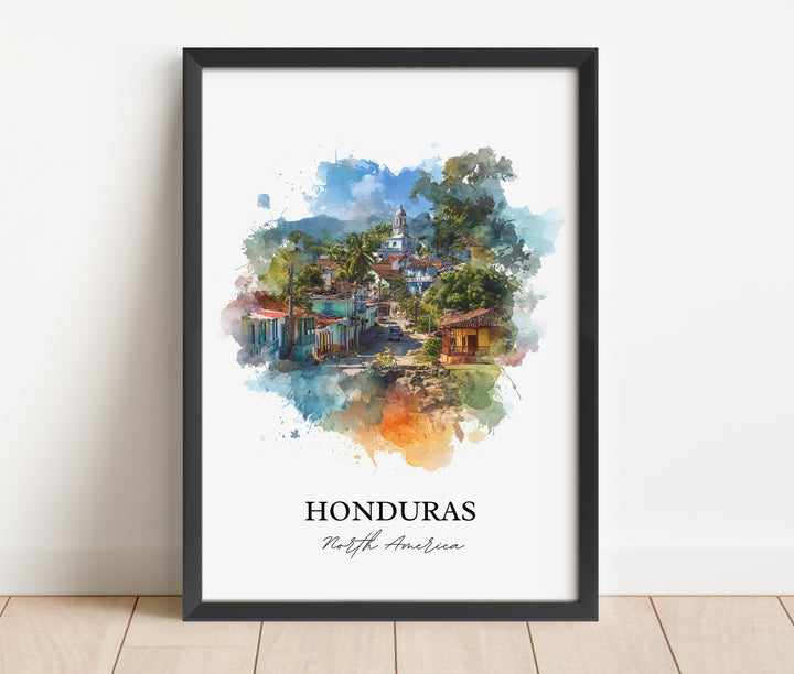 Honduras Wall Art, Honduras Print, Honduras Watercolor Art, Honduras Gift, Travel Print, Travel Poster, Housewarming Gift