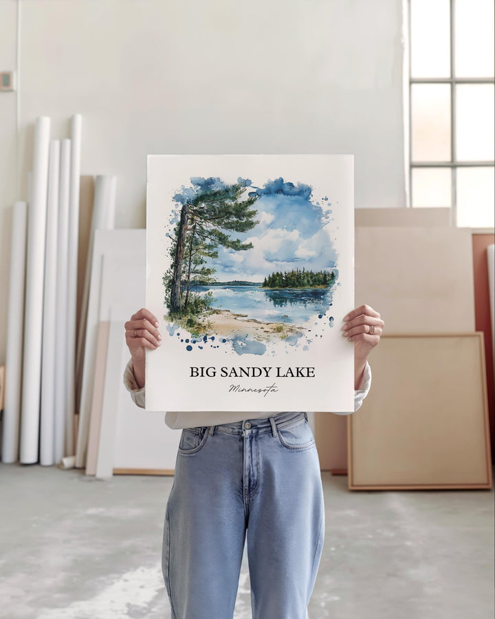Big Sandy Lake Wall Art, Aitkin County Print, Montana Watercolor Art, Big Sandy Lake Gift, Travel Print, Travel Poster, Housewarming Gift
