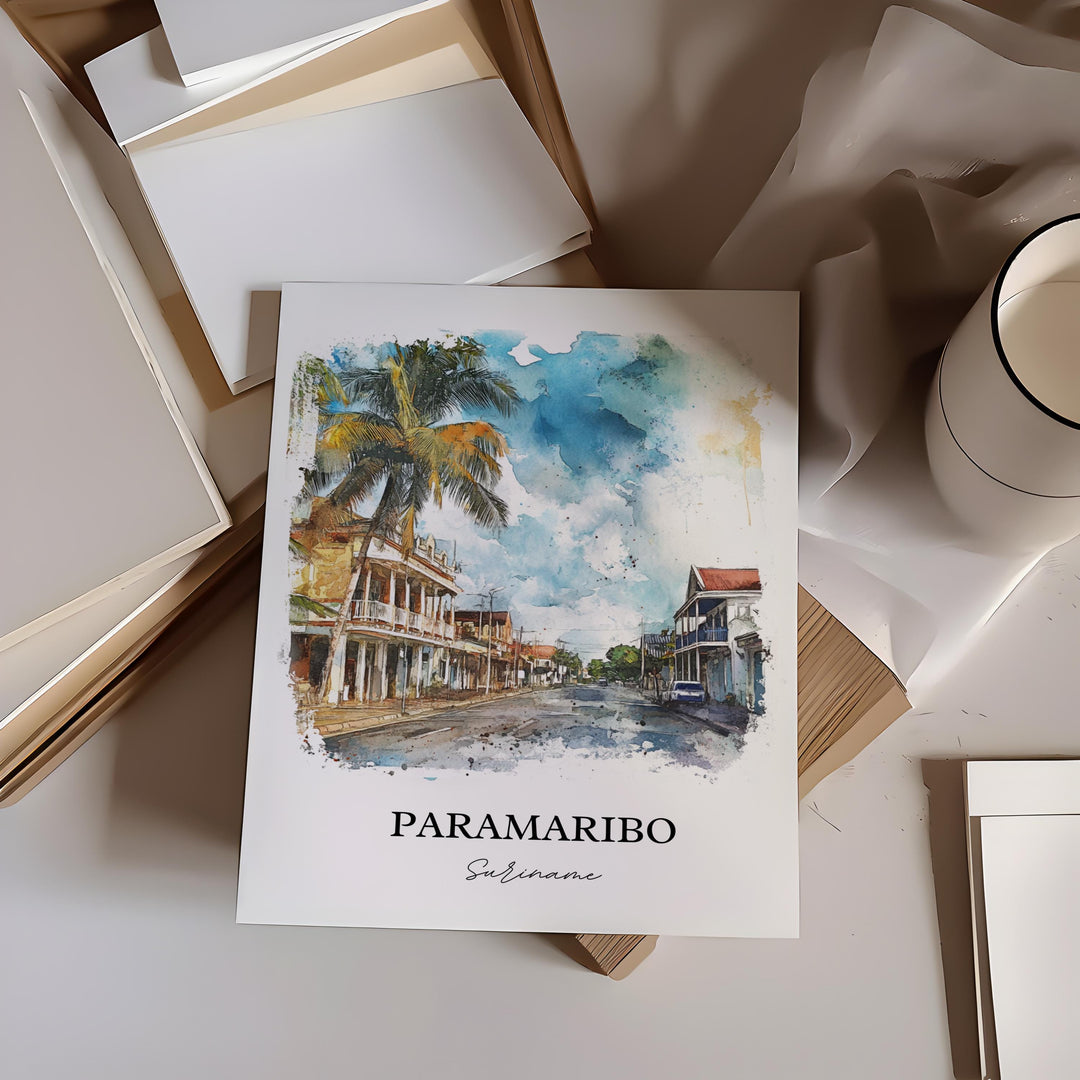 Paramaribo Wall Art, Suriname Print, Suriname Watercolor Art, Paramaribo Gift, Travel Print, Travel Poster, Housewarming Gift