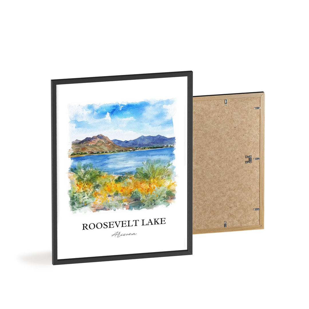 Roosevelt Lake Wall Art, Apache Junction Print, Arizona Watercolor Art, Roosevelt Lake Gift, Travel Print, Travel Poster, Housewarming Gift