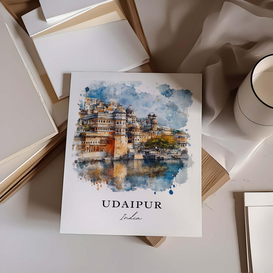 Udaipur Wall Art, Udaipur India Print, Rajasthan Watercolor Art, Mewar Kingdom Gift, Travel Print, Travel Poster, Housewarming Gift