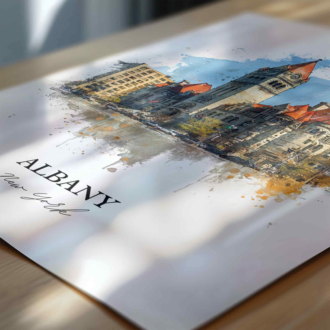 Albany NY Wall Art, Albany Print, New York Watercolor Art, Albany NY Gift, Travel Print, Travel Poster, Housewarming Gift