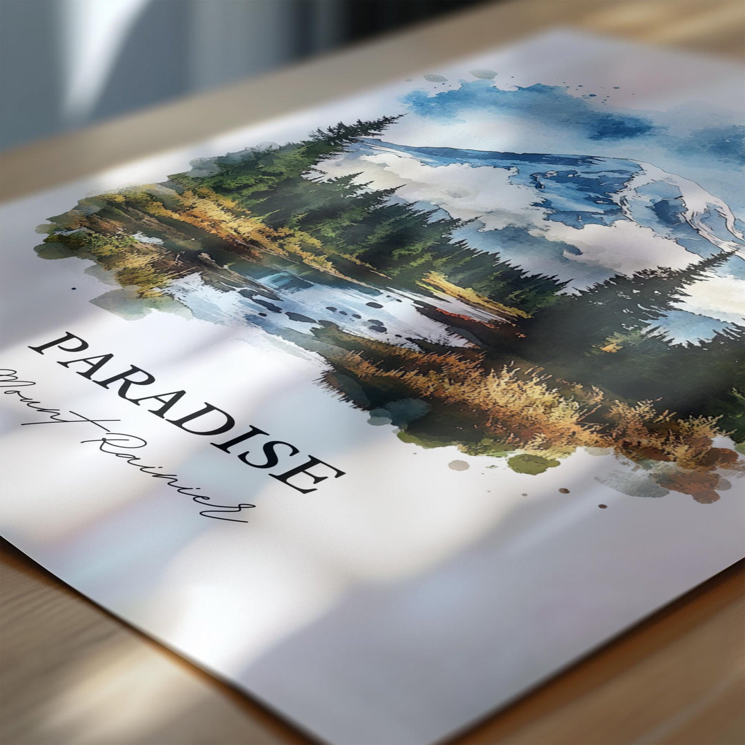 Paradise Mt. Rainier Art, Mt Rainier Print, Washington Watercolor Art, Mount Rainier Gift, Travel Print, Travel Poster, Housewarming Gift
