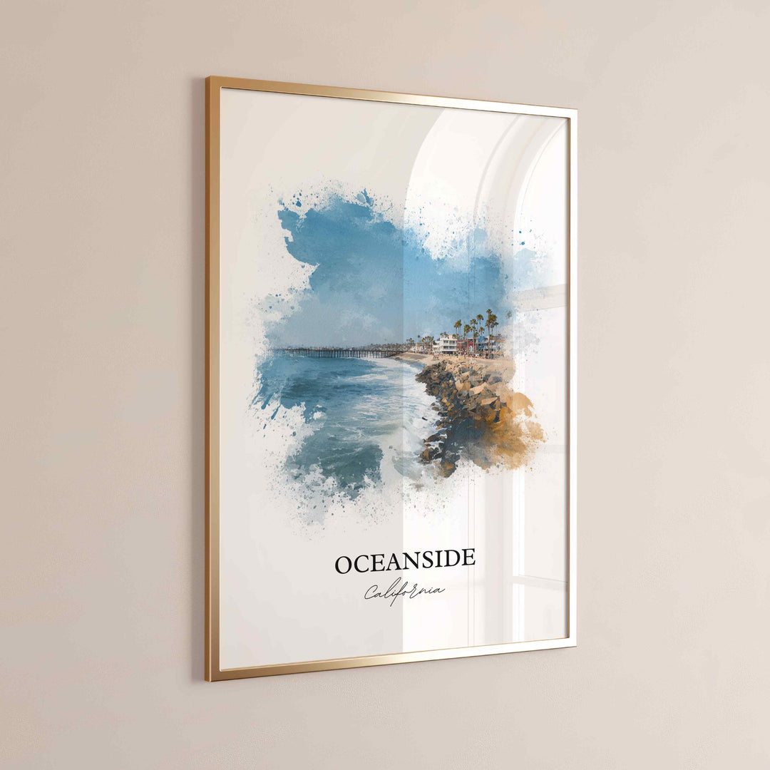 Oceanside CA Wall Art, Oceanside Print, Oceanside Watercolor Art, Harbor Beach Gift, Travel Print, Travel Poster, Housewarming Gift