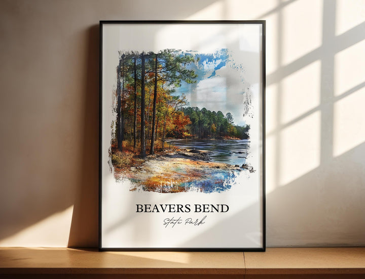 Beavers Bend Park Art, McCurtain County Print, Oklahoma Watercolor Art, Beavers Bend OK Gift, Travel Print, Travel Poster, Housewarming Gift