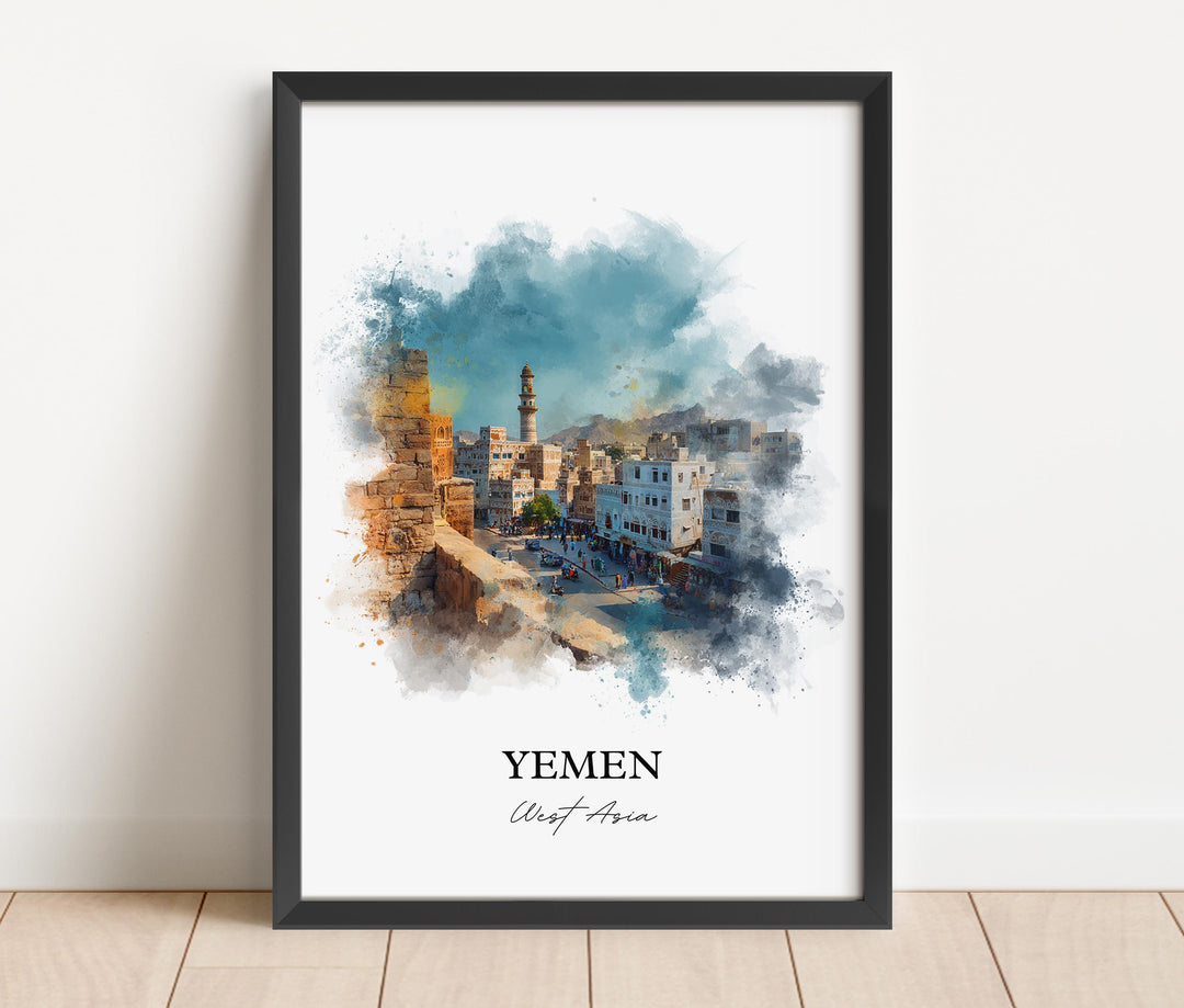 Yemen Wall Art, Yemen Print, Yemen Watercolor Art, Yemen Gift, Travel Print, Travel Poster, Housewarming Gift
