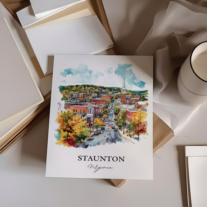 Staunton VA Wall Art, Staunton Print, Virginia Watercolor Art, Staunton Virginia Gift, Travel Print, Travel Poster, Housewarming Gift
