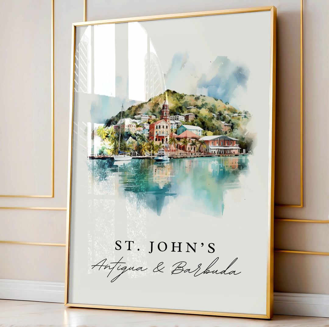 St Johns Antigua art - Antigua and Barbuda, St Johns poster, Antigua Barbuda Wedding gift, Birthday present, Custom Text, Personalized Gift