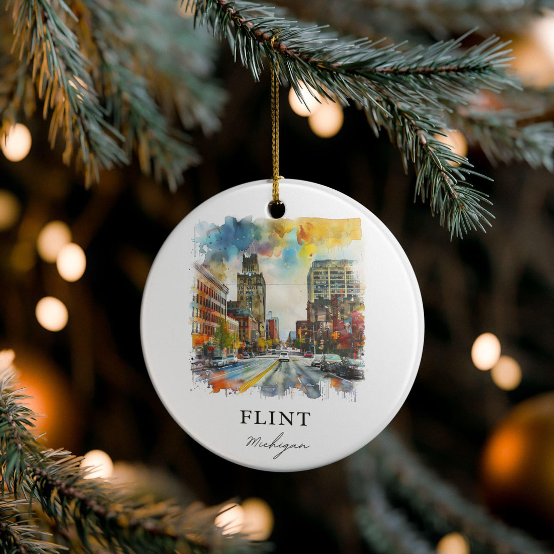 Flint Michigan Ornament: Unique Flint Michigan Souvenir, Michigan Xmas Decor, and Authentic Flint MI Gift