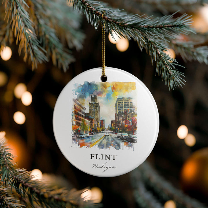 Flint Michigan Ornament: Unique Flint Michigan Souvenir, Michigan Xmas Decor, and Authentic Flint MI Gift