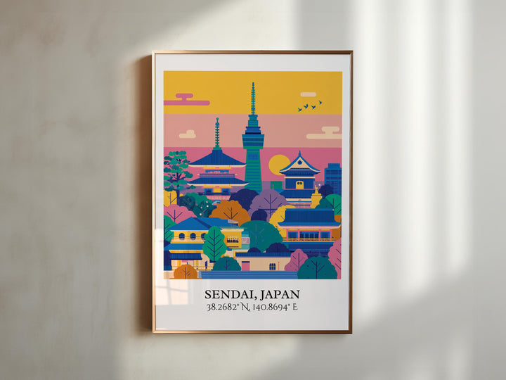 Sendai Art, Sendai Japan Retro Travel Art, Japan Home Decor, Japan Gift, Japan Travel Art, Travel Prints, Housewarming Gift