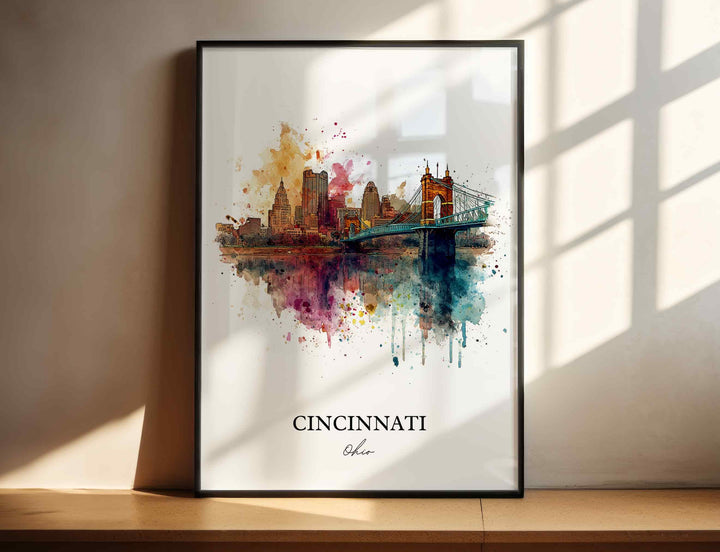 Cincinnati OH Wall Art, Cincinnati Print, Cincinnati Watercolor Art, Cincinnati Skyline Gift, Travel Print, Travel Poster, Housewarming Gift