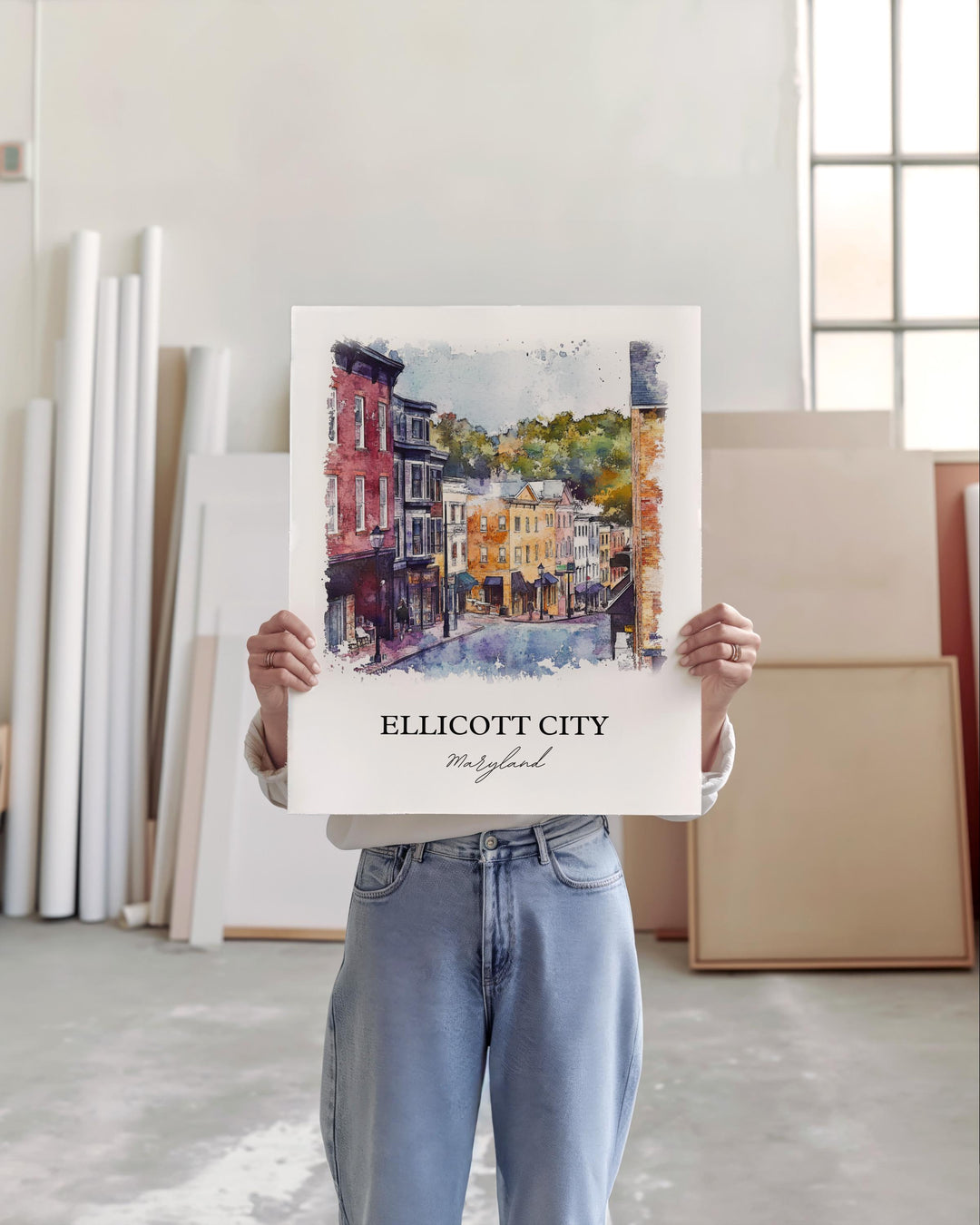 Ellicott City MD Wall Art, Howard County Print, Maryland Watercolor Art, Ellicott City Gift, Travel Print, Travel Poster, Housewarming Gift