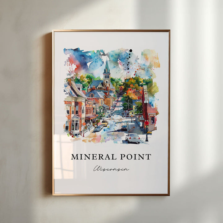Mineral Point WI Wall Art, Mineral Point Print, Wisconsin Watercolor Art, Madison WI Gift,