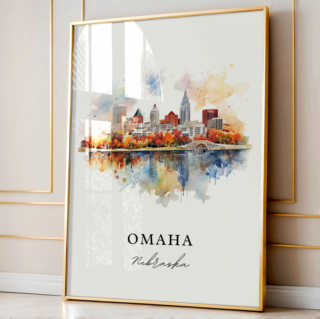 Omaha NE wall art - Nebraska, Omaha poster, Omaha Nebraska Cityscape Wedding gift, Birthday present, Custom Text, Personalized Gift