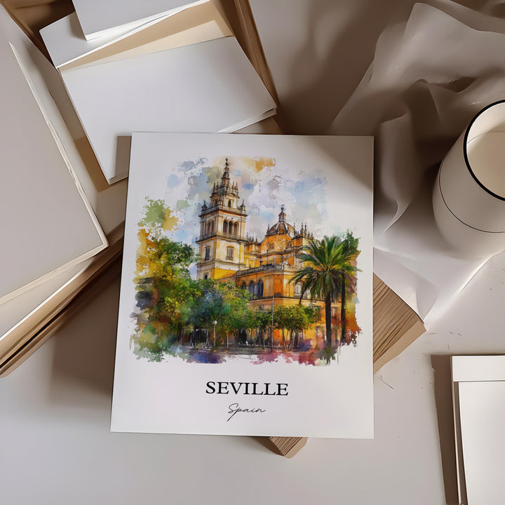 Seville Spain Wall Art, Seville Spain Print, Spain Watercolor Art, Seville Gift, Travel Print, Travel Poster, Housewarming Gift