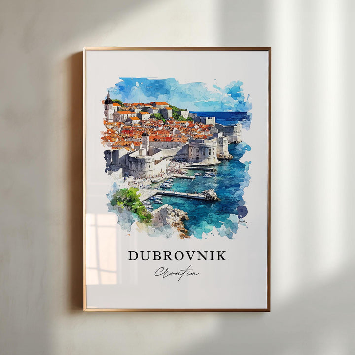 Dubrovink Wall Art, Dubrovink Croatia Print, Dubrovink Watercolor Art, Dubrovink Travel Gift,