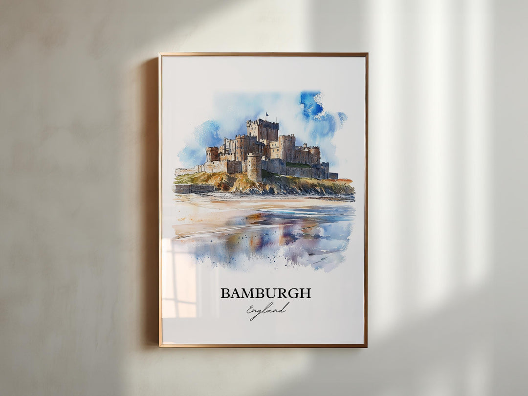 Bamburgh Wall Art, Northumberland Print, England Watercolor Art, Bamburgh England Gift, Travel Print, Travel Poster, Housewarming Gift