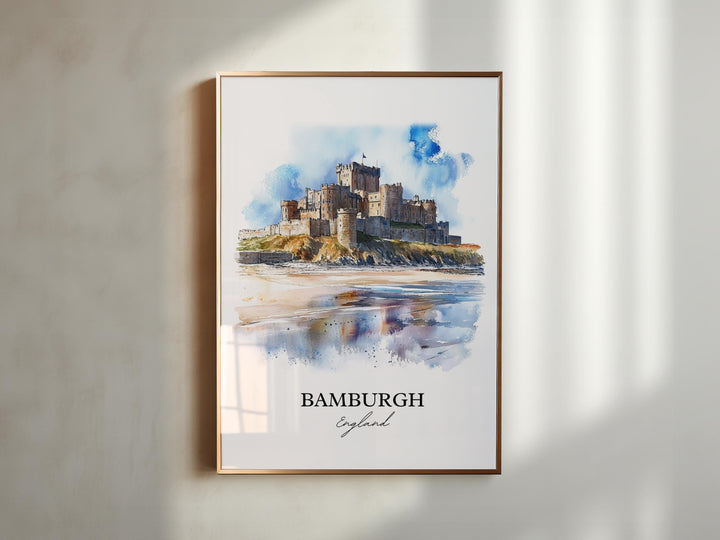 Bamburgh Wall Art, Northumberland Print, England Watercolor Art, Bamburgh England Gift, Travel Print, Travel Poster, Housewarming Gift