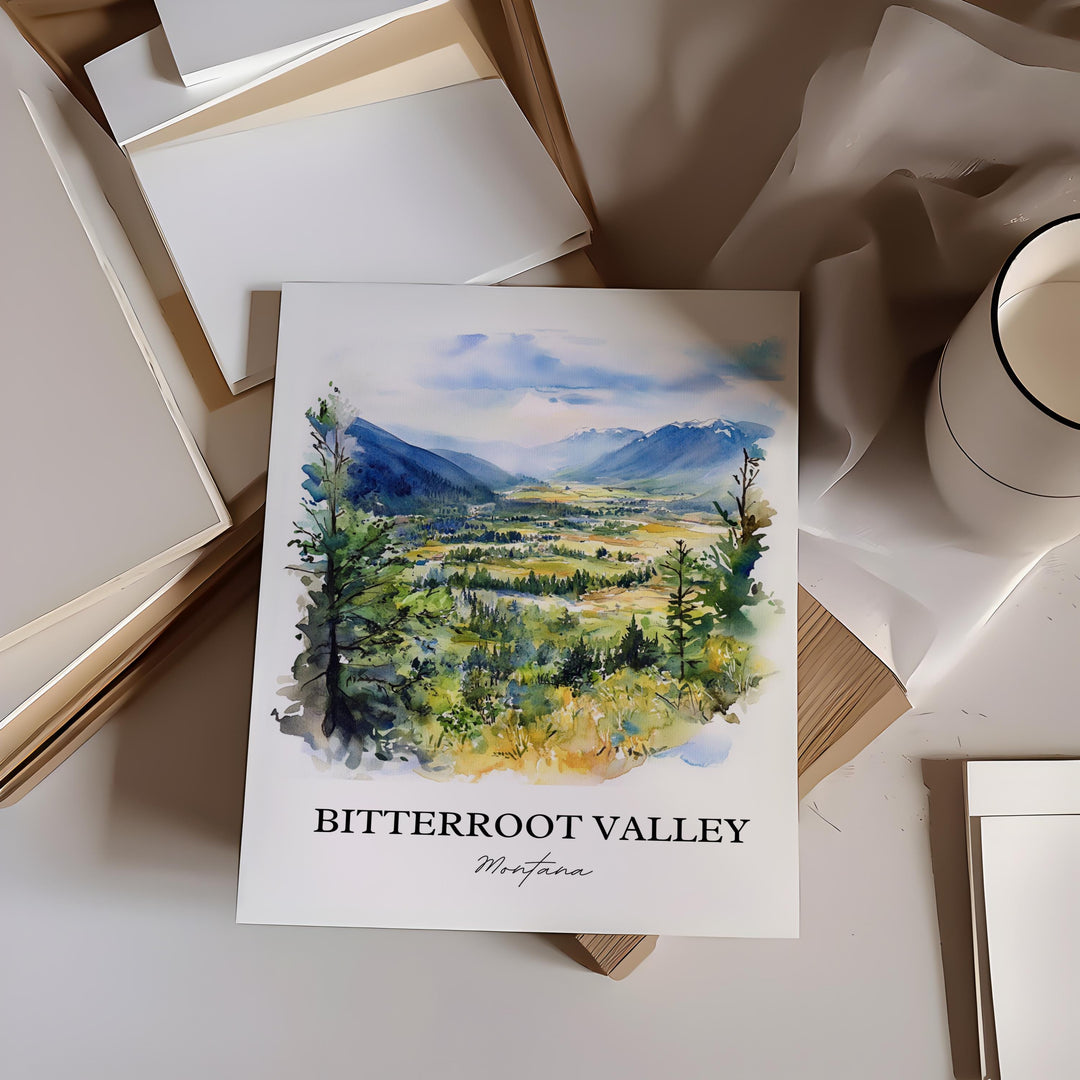 Bitterroot Valley Wall Art, Darby MT Print, Montana Watercolor Art, Bitterroot Valley Gift, Travel Print, Travel Poster, Housewarming Gift