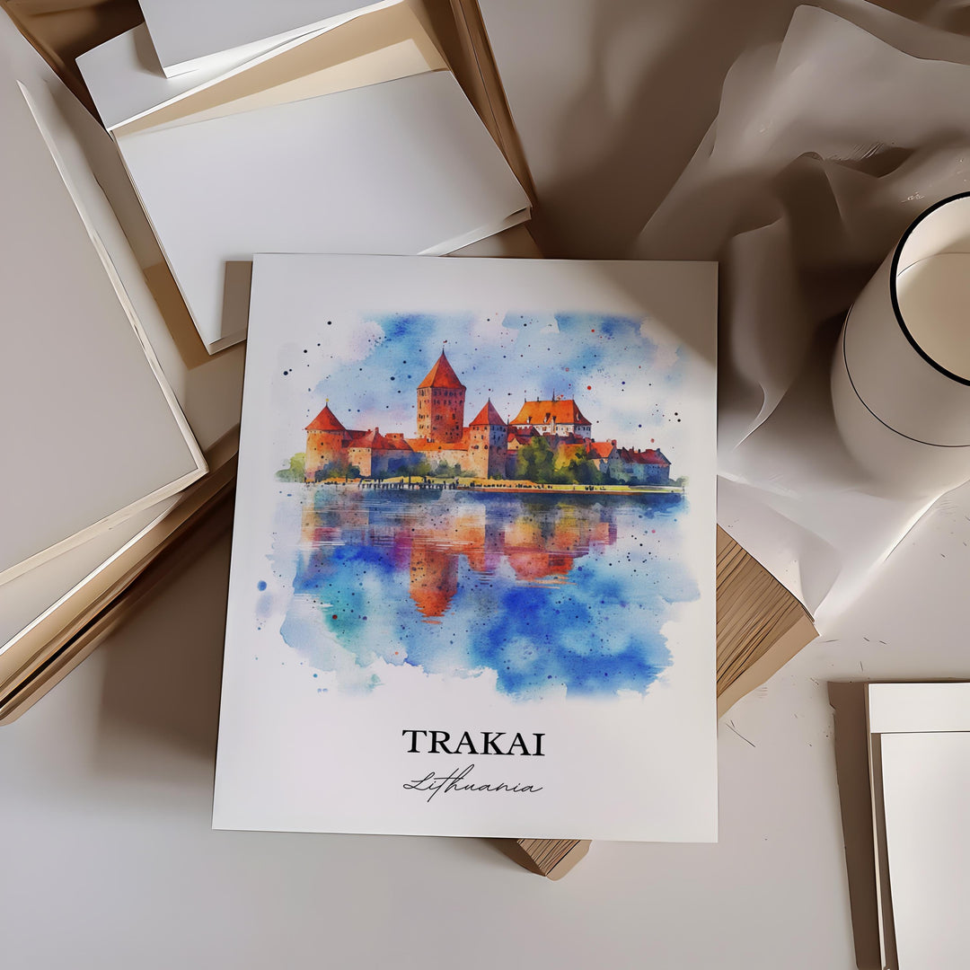 Trakai Lithuania Wall Art, Trakai Castle Print, Lithuania Watercolor Art, Trakai Gift, Travel Print, Travel Poster, Housewarming Gift