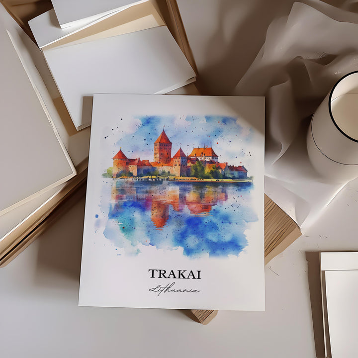 Trakai Lithuania Wall Art, Trakai Castle Print, Lithuania Watercolor Art, Trakai Gift, Travel Print, Travel Poster, Housewarming Gift