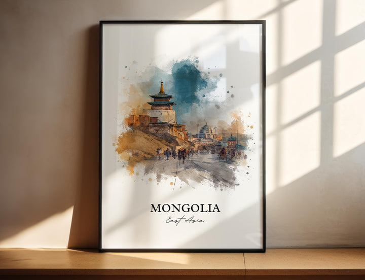 Mongolia Wall Art, Mongolia Print, Mongolia Watercolor Art, Mongolia Gift, Travel Print, Travel Poster, Housewarming Gift