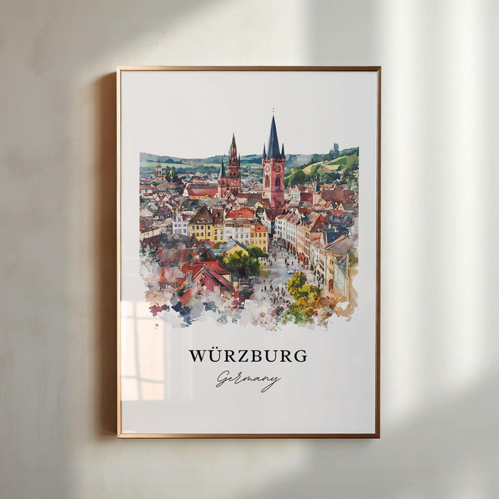 Wurzburg Wall Art, Wurzburg Germany Print, Bavaria Watercolor Art, Wurzburg City Gift,