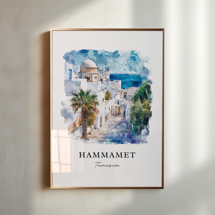 Hammamet Wall Art, Hammamet Print, Cape Bon Tunisia Watercolor Art, Nabeul Tunisia Gift,