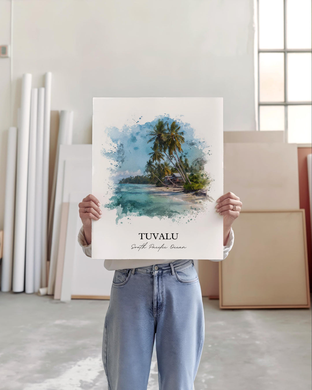 Tuvalu Wall Art, Tuvalu Print, Tuvalu Watercolor Art, Tuvalu Island Gift, Travel Print, Travel Poster, Housewarming Gift