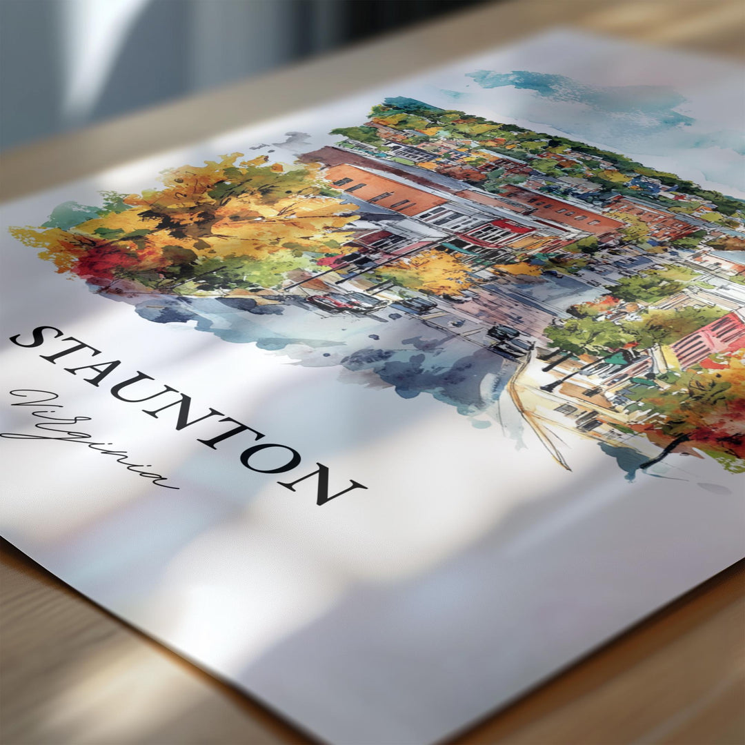 Staunton VA Wall Art, Staunton Print, Virginia Watercolor Art, Staunton Virginia Gift, Travel Print, Travel Poster, Housewarming Gift