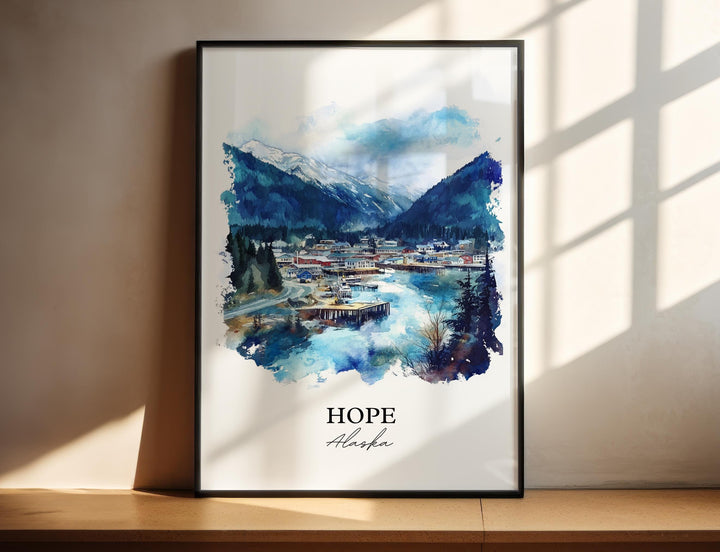 Hope Alaska Wall Art, Kenai Peninsula Print, Alaska Watercolor Art, Hope AK Gift, Travel Print, Travel Poster, Housewarming Gift