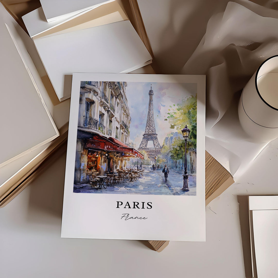 Streets of Paris Wall Art, Paris France Print, Paris Watercolor Art, Paris France Gift, Travel Print, Travel Poster, Housewarming Gift