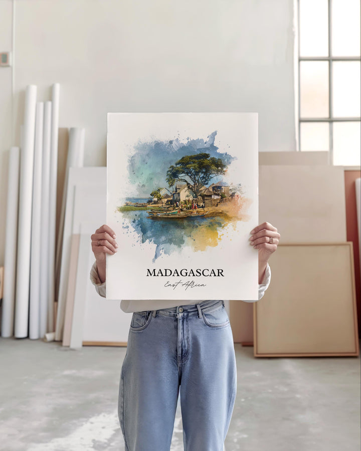 Madagascar Wall Art, Madagascar Print, Africa Watercolor Art, Eastern Africa Gift, Travel Print, Madagascar Travel Poster, Housewarming Gift