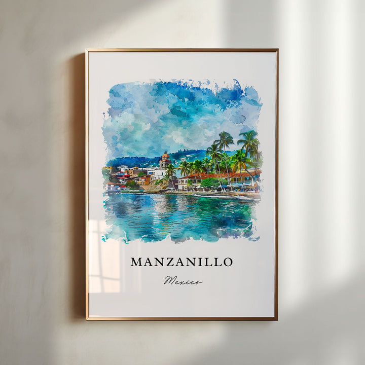 Manzanillo Mexico Wall Art, Colima MX Print, Manzanillo Watercolor Art, Manzanillo MX Gift,