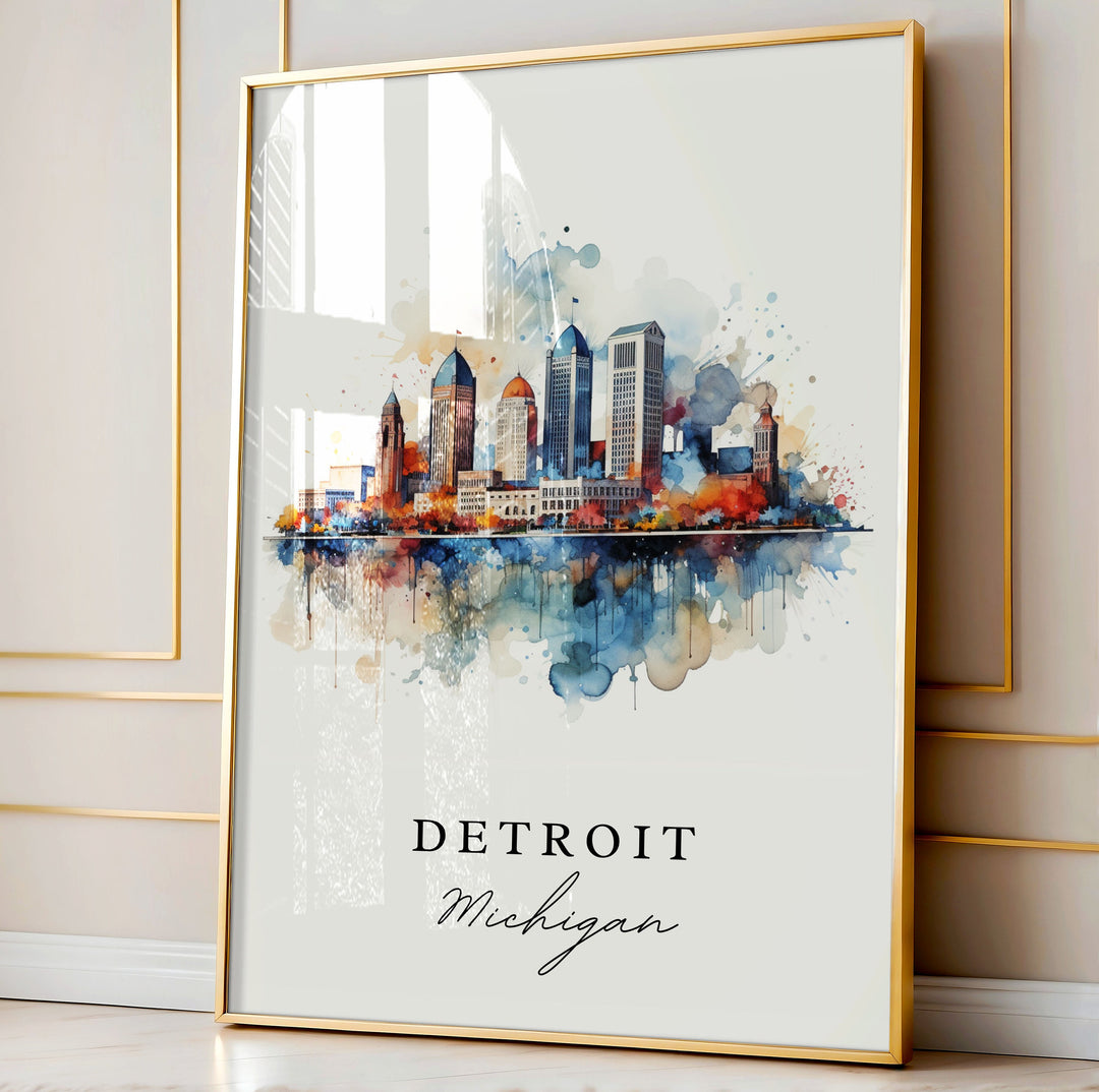 Detroit traditional travel art - Michigan, Detroit poster, Wedding gift, Birthday present, Custom Text, Personalized Gift