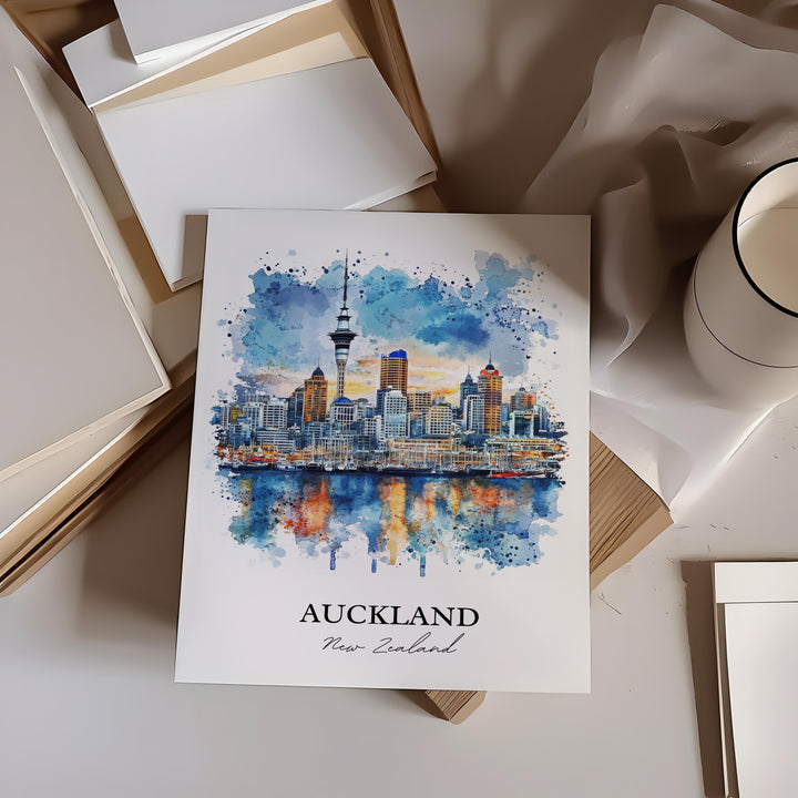 Auckland Wall Art, Auckland NZ Print, New Zealand Watercolor Art, Auckland Gift, Travel Print, Travel Poster, Housewarming Gift