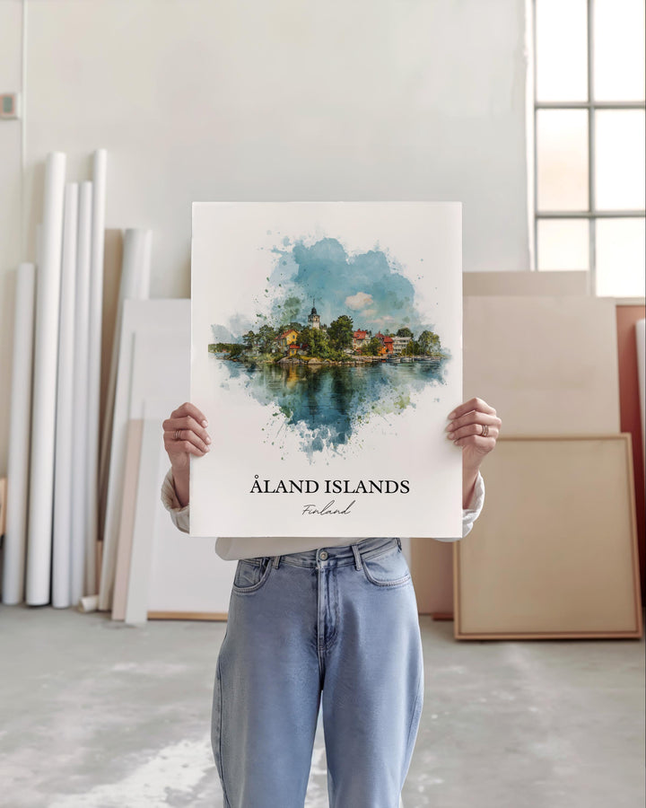Aland Islands Wall Art, Aland Islands Print, Finland Watercolor Art, Aland Islands Gift, Travel Print, Travel Poster, Housewarming Gift